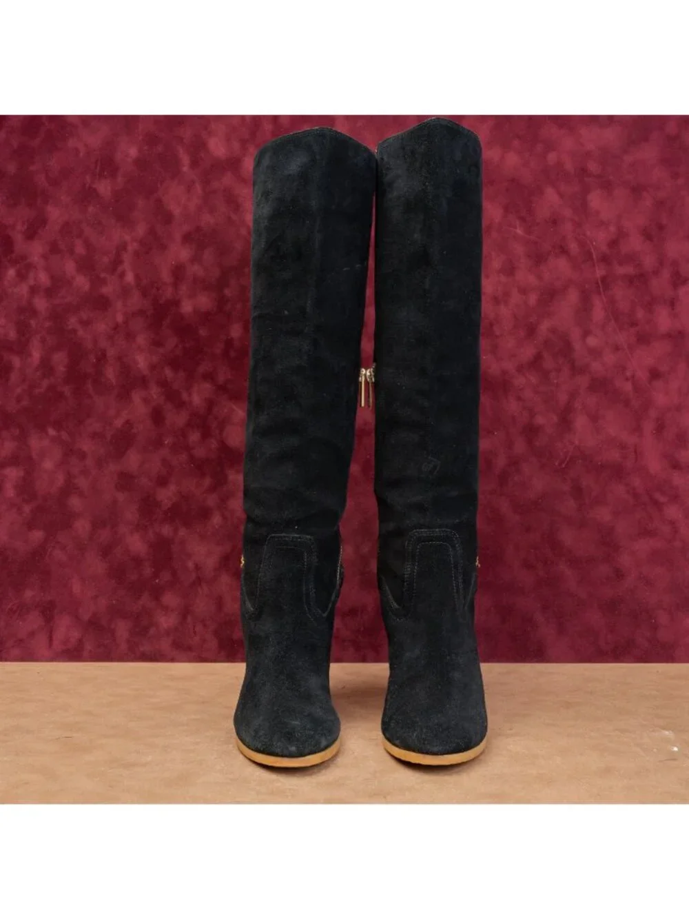 Coach Women Black Suede Leather Zip Dress Fashion Wedge Tall Boots sz 8.5
